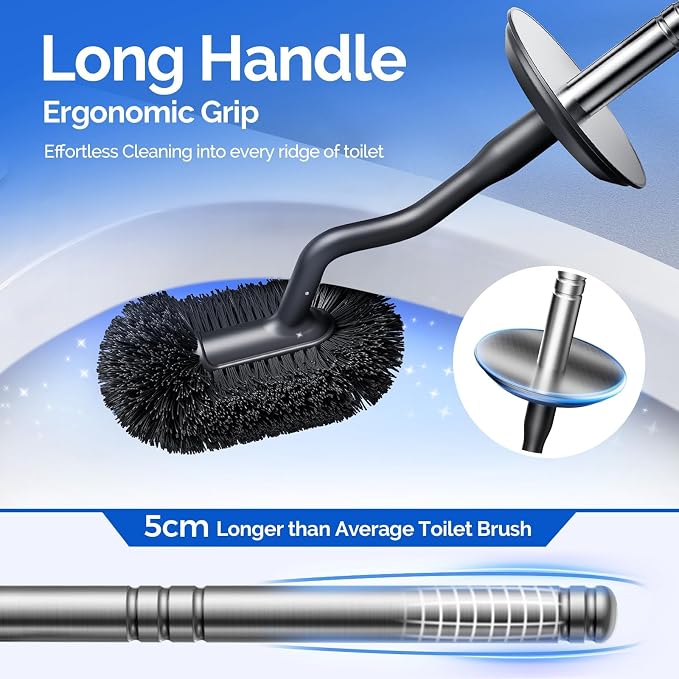HAMITOR Toilet Brush and Holder Set：Stainless Steel Deep Clean Bathroom | Wall-Mounted Cleaner Brush with Curved Bristle for Home Apartment Bathroom Accessories Silver 1 Pack