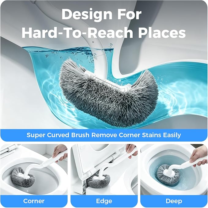 Bathroom Toilet Brush, OSCIOSS Toilet Bowl Brush with Ergonomic Design, Compact Size, Durable Bristles, Wall Mounted RV Toilet Brush for Bathroom Cleaning (White, 2pack)
