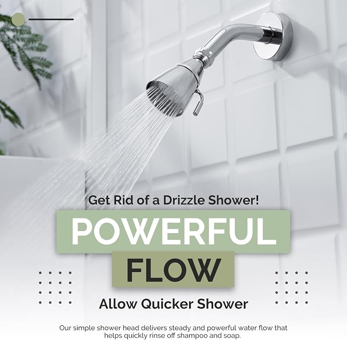 Angle Simple Shower Head High Pressure, Brass Shower Sprayer G 1/2, Chrome | High Flow Rinsing, Swivel Joint to Change Position, Adjustable Lever for Gentle Stream, Use in Bathroom or Outdoor
