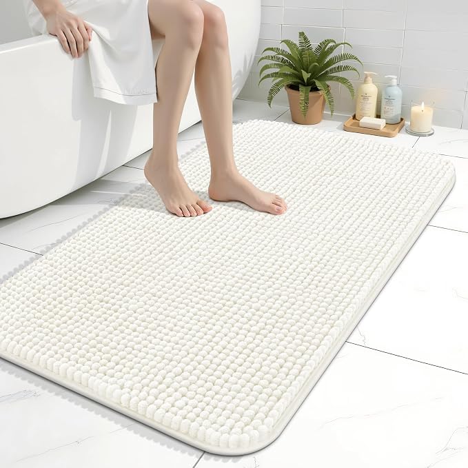 Arotive Chenille Bathroom Rugs 36x24, Soft Absorbent Bath Mat, Ivory | Rubber Backing, Machine Washable Dry Bath Mats for Bathroom Floor, Tub and Shower, Home Decor Accessories