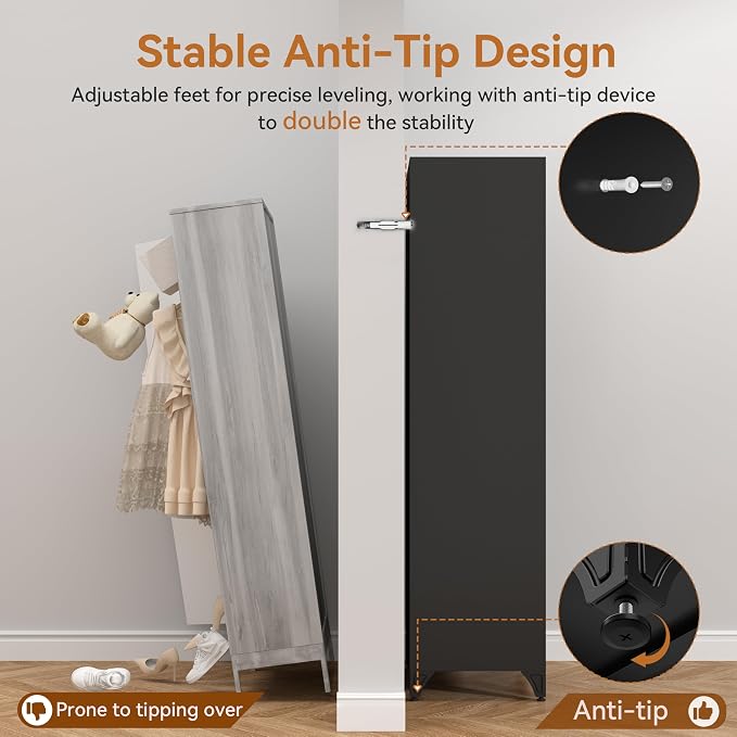Polup 71" Metal Armoire Wardrobe Closet with Doors and Adjustable Shelves | Freestanding Tall Clothing Storage Cabinet, Heavy Duty, Hanging Rod, Magnetic Closure, for Bedroom, Office, Garage, Black