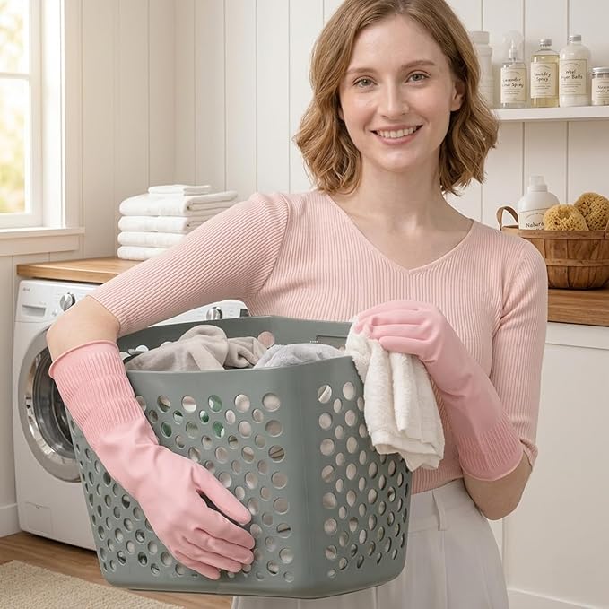 Rubber Dishwashing Gloves, Reusable Cleaning Dish Gloves for Kitchen, Long Cuff for Washing Dishes