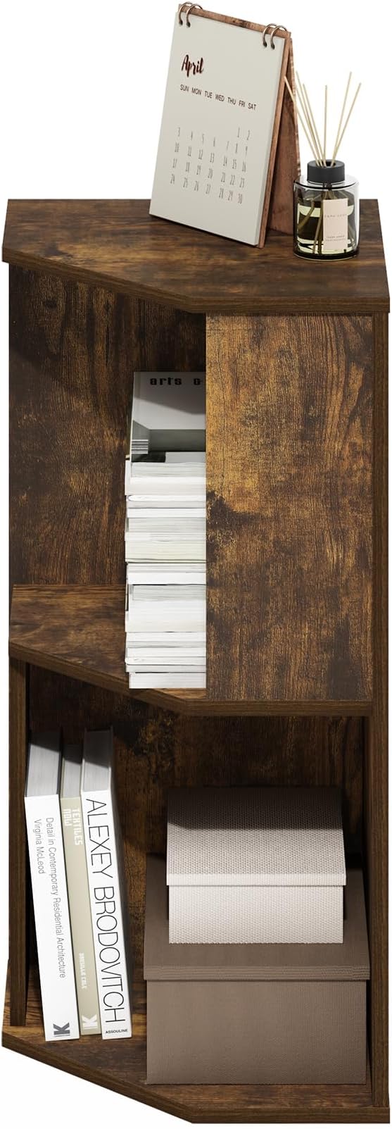 Furinno ECON Corner Shelf, 2-Tier Corner Book Shelf, Standing Storage Shelves, Cube Display Rack, Bookshelf, for Organization and Storage, Living Room, Home Office, Amber Pine