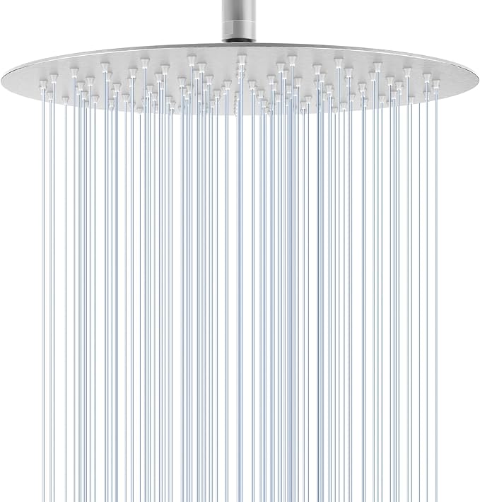 12 Inch Brushed Nickel Round Rain Shower Head - All Metal Stainless Steel Full Body Rainfall Shower with 120 Silicone Nozzles Modern Bathroom