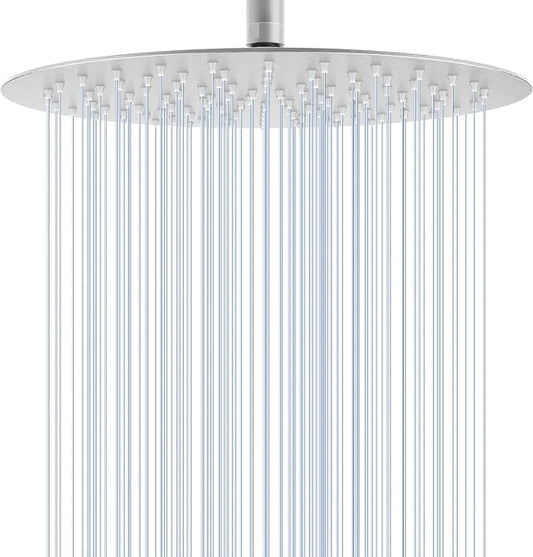 12 Inch Brushed Nickel Round Rain Shower Head - All Metal Stainless Steel Full Body Rainfall Shower with 120 Silicone Nozzles Modern Bathroom