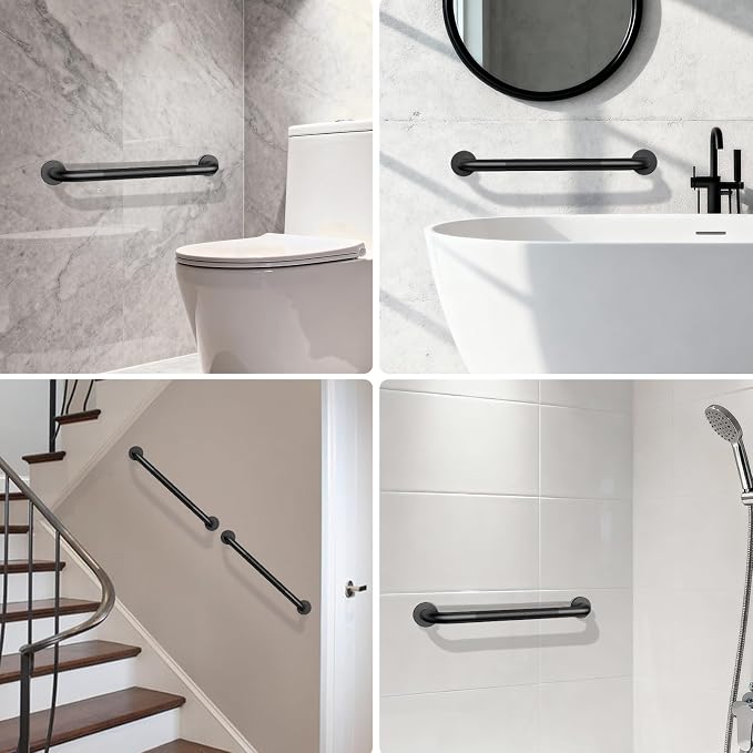 ZUEXT 20 Inch Matte Black Anti Slip Shower Grab Bar with Knurled Grip | Bathroom Balance Support Rail, Assist Handle for Handicap Seniors, Wall Mount Stainless Steel Bath Safety Handrail, 1.25" Dia