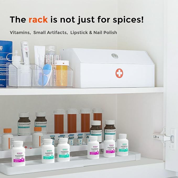 2 Pack Expandable Spice Rack Organizer for Cabinet - 3 Tier Adjustable Cabinet Spice Organizer Easy Visibility - Spice Organizer for Cabinet Countertop Cupboard Pantry Organization (White)