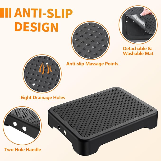 Ronlap Small Step Stools for Adults Car Step Stool for Elderly, Black-Black | Adjustable short one-step plastic platform for seniors & mobility assistance, use by bed, shower, car, RV, stairs & outdoor