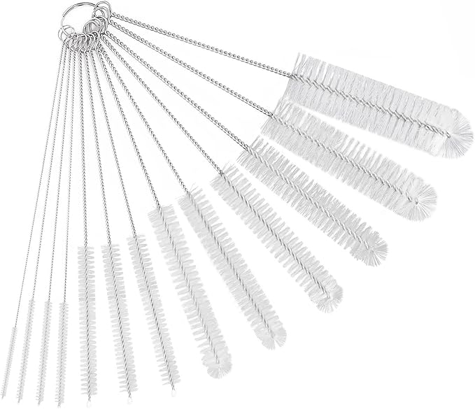 CiaraQ Bottle Cleaning Brushes, 8 Inch Nylon Tube Brush Set | White Cleaner for Narrow Neck Bottles Cups with Hook, Set of 13pcs, White