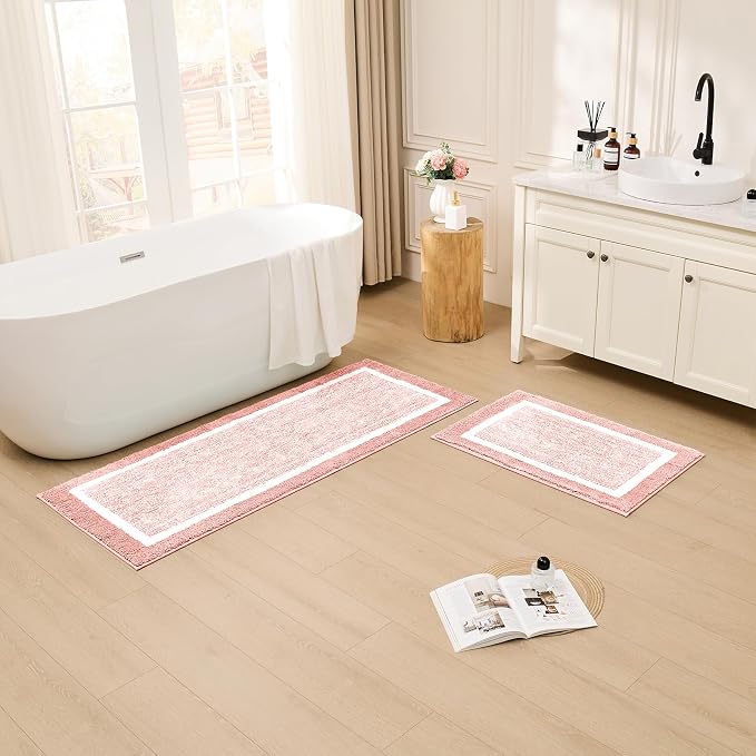 CozeCube Blossom Pink Bath Mat 32"x20" Non Slip Washable Rug | For Bathroom Non Slip, Fluffy Absorbent Microfiber Bath Mats Machine Wash, Stylish Cute Aesthetic Bathroom Rugs