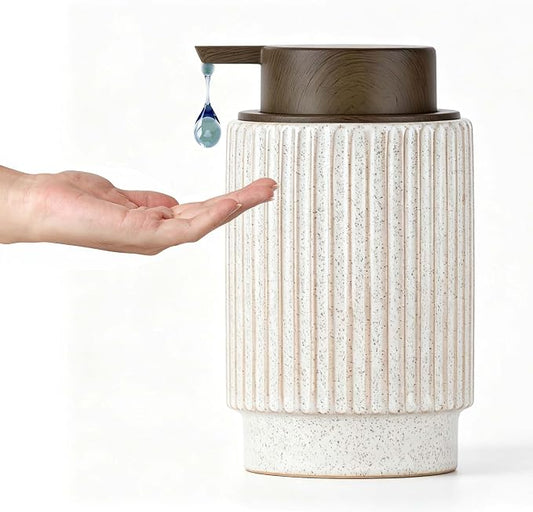 Ceramic Soap Dispenser, Wood-Grain Plastic Soap Dispenser, 10 oz Refillable Bottle for Liquid Soap - Kitchen, Sink, Bathroom（Liquid）
