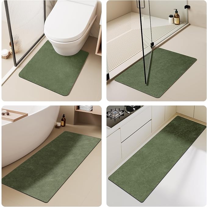 TYUU Toilet Rug, Thin Toilet Rugs U Shaped Washable Non Slip Absorbent Quick Dry Low Pile Toilet Mat, 20"x24" U Shape Sage Green