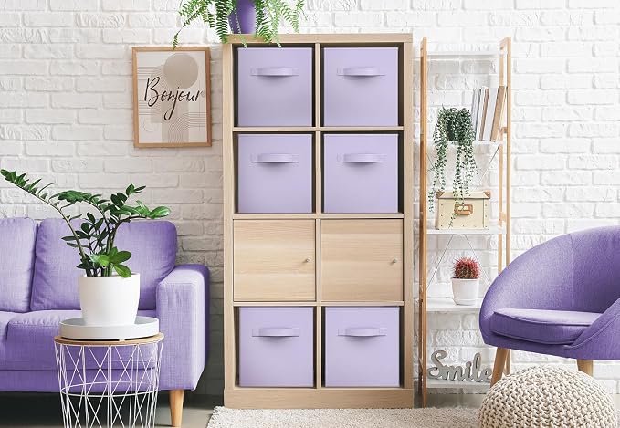 Sorbus Storage Cubes - 11 Inch Foldable Fabric Baskets for Organizing Pantry, Closet, Shelf, Toy Box, Cubby - 6 Collapsible Cloth Cube Storage Bins for Home, Nursery, Playroom, Bedroom (Pastel Purple)