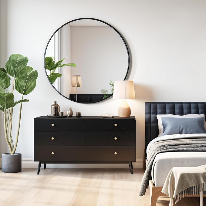 42 Inch Round Bathroom Mirrors for Over Sink | Circle Mirror with Metal Frame, Black Wall Mirror for Vanity, Entryway, Living Room, Hallway and Bedroom Decor