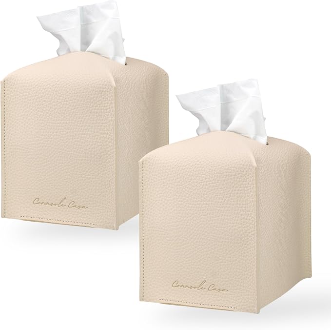 Premium PU Leather Tissue Box Holder - Elegant Hotel-Style Tissue Box Cover for Home, Office & Car Décor, Tissues Cube Organizer for a Natural & Classic Look(Beige 2 Pack)