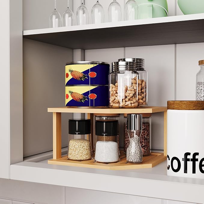VERTORGAN 2 Tier Bamboo Plate Organizer,Corner Shelf for Kitchen | Pantry Storage,Dish Rack,Spice Rack,Corner Organizer,Kitchen Counter Shelves,Kitchen Storage,Holds Plates