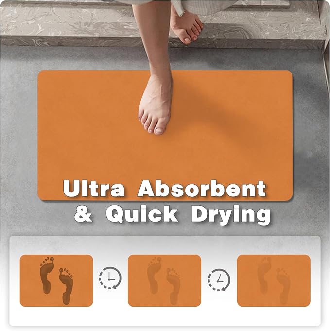TYUU Bathroom Mat Quick Dry, Bathroom Rugs Non Slip Washable Thin Absorbent Bath Mat Fits Under Door Bathroom Floor Mat Perfect for Bath, Shower, or Sink 24"x48" Orange