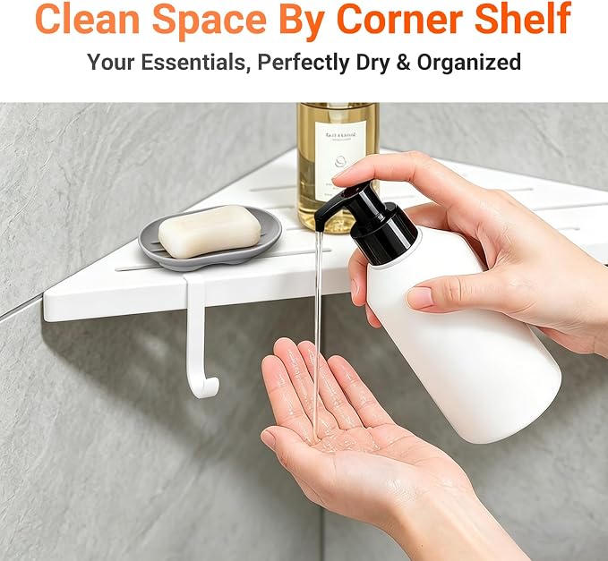 Corner Shower Shelves, 10" white 304 Stainless Steel Recessed Shelf for Bathroom，With silicone soap dish and razor holder，Grout in Shelf with Hooks for Tiled Wall 2 Pack(white)