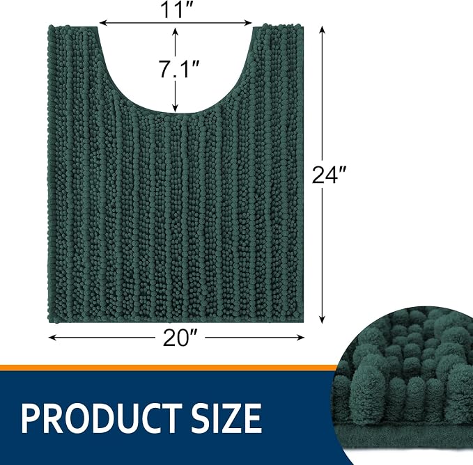 Smiry Bathroom Toilet Rugs U Shaped 24X20, Chenille Bath mats for Toilet | Green Extra Soft Absorbent Non Slip Rubber Backing Contour Bath Rugs for Toilet, Machine Washable Contoured Bath Mats
