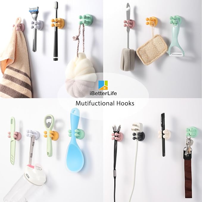 ZEZHOU Toothbrush Holders for Bathrooms Shower - 6Pcs Silicone Razor Holder Wall Mounted Self Adhesive Multifunctional Cute Hook for Kids Hanging Tooth Brush for Kitchen Living Room Office