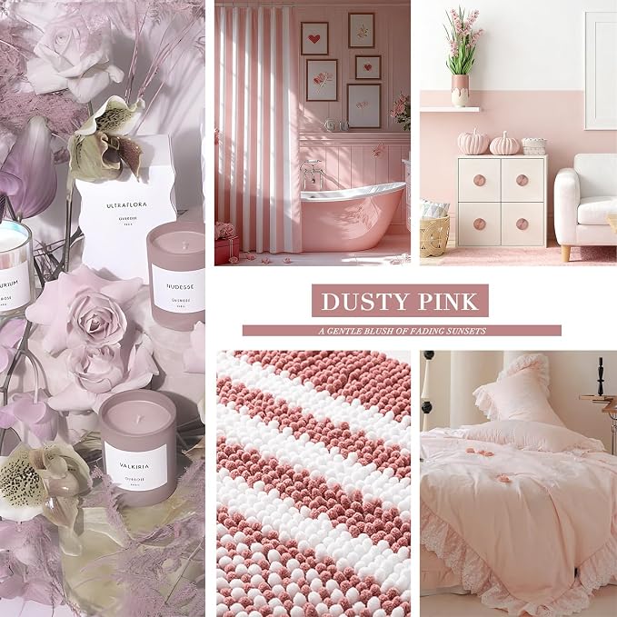 Dusty Pink Bathroom Rugs Set 2 Piece, Extra Soft Absorbent Fluffy Striped Chenille Bathroom Floor Mat, Non Slip Quick Dry Washable Bath Rugs for Shower, 20" x 32" Plus 16" x 24"