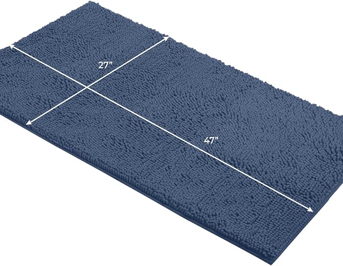 LuxUrux Plush Chenille Runner Rug – Ultra-Soft, Absorbent & Non-Slip Bath Mat for Bathroom, Hallway & More, Machine Washable (27 x 47 inches, Medium Blue)