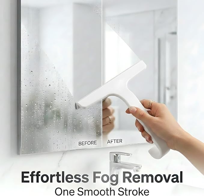 Bathroom Glass Shower Door Squeegee, Silicone & Metal, White, 10"W x 9.2"L | Effortless, Time-Saving, Rustproof, Flexible, High Quality, Efficient, Cost-Effective, Multi-Functional, Wear-Resistant
