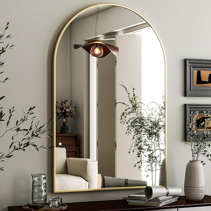 HARRITPURE Arched Wall Mirror 24"x36" Gold Metal Frame Vanity Mirrors | Aluminum Alloy Frame Bathroom Mirror Living Room, Bedroom and Entryway