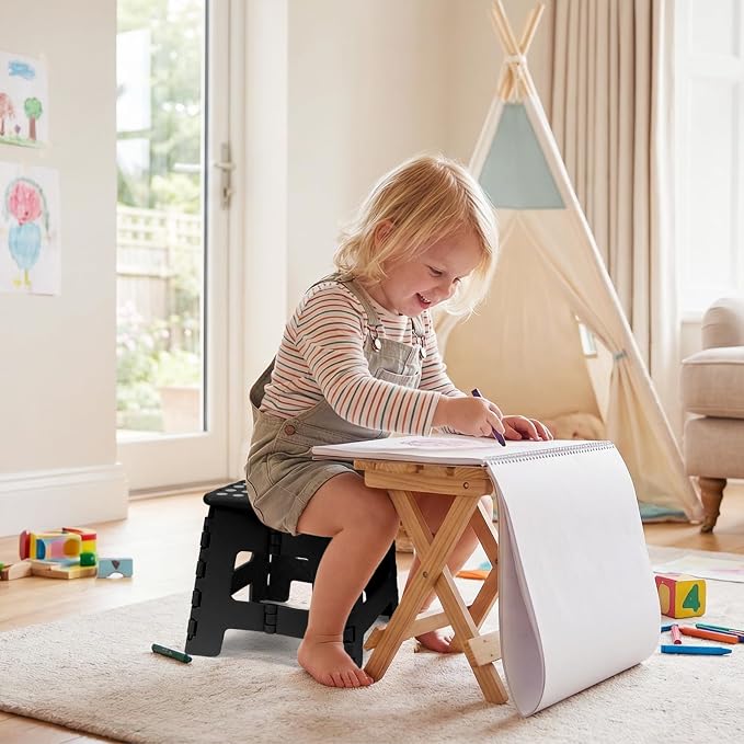 Dyforce Kids Step Stool 9 Inch, 300lbs Folding Step Stool for Toddler | Step stool for kids Black,Anti-slip Heavy Duty with Handle, Lightweight Foldable Stool for Bathroom Kitchen Bedroom Outdoor