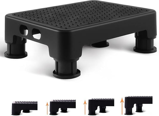 CHIKILLA Adjustable Step Stool for Seniors, 6-Leg Stability, Black | Non-Slip Rubber Surface, 4 Heights 3.4 To 5.4 Inches, Wide 16.5x12.6 Inch Base, 650lb Heavy Duty