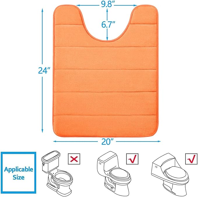 Buganda Memory Foam U-Shaped Toilet Rugs 24 x 20, Absorbent Bathroom mat | Orange, Thick Soft Machine Washable toilet mat for bathroom, Contour Bath Rugs Mat for Toilet Base