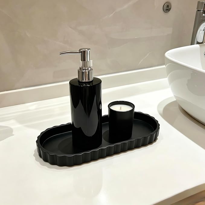 Silicone Bathroom Tray,Sink Caddy,Vanity Organizer,12"x 5",Black | Oval,Bathroom counter tray,Toilet tray,Kitchen Counter Decor,Sponge Holders,Sink Organizers,Key tray,Bathroom tank tray