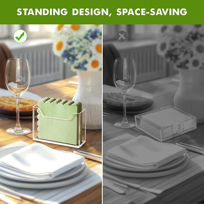 Kordory Acrylic Vertical Cocktail Napkin Holder for Table, Dinner, Bar | for 5 x 5 Inches Napkin, Modern Napkin Holder for Kitchen