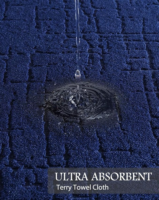 AMOAMI-Bath Mat-Absorbent Quick Dry Bathroom Floor Mats-Washable Rubber Backing Bath Mats for Bathroom Rugs Fit Under Door-Bath Rug for in Front of Sink Bathtub Shower Room, Navy 24''x48''