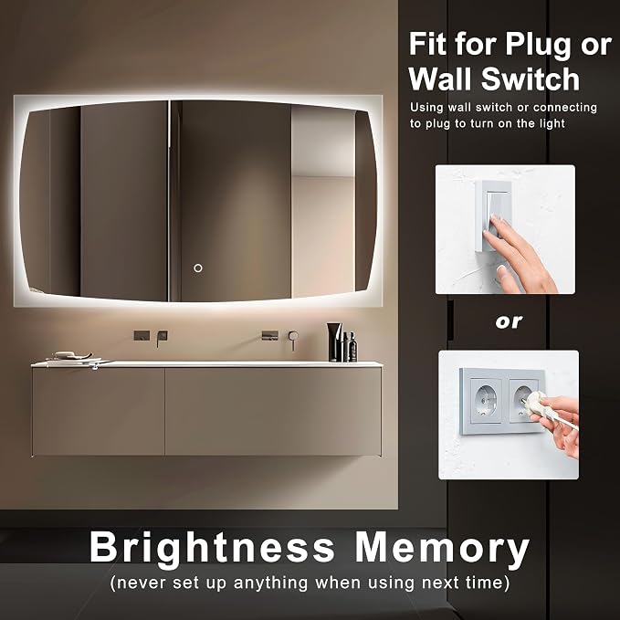 60''x36'' Lighted Mirrors for Vanity Wall Backlit, Rectangular LED Bathroom Mirror Frameless with Lights, Dimmable, 3 Colors,Tempered Glass, Shatter-Proof