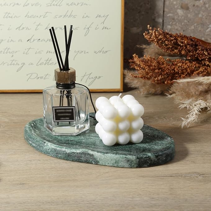 Green Marble Cloud Shape Vanity Tray, Serving Stone Key Tray for Home Decor, 10" x 7" Luxurious Natural Marble Storage Trays for Bathroom, Stone Plate Holder for Perfume, Candle and Jewelry