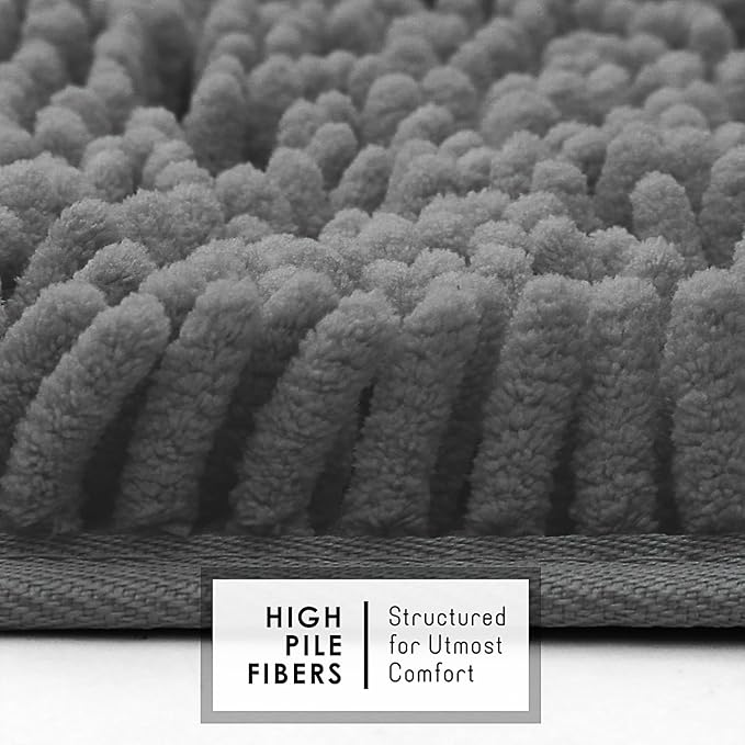 Hearth & Harbor Bathroom Rugs, Chenille Bath Mat - Machine Washable Bath Mats for Bathroom Non-Slip Backing Rubber, Quick Dry Mat - Grey Bath Rug, 17x24-20x32-20x24