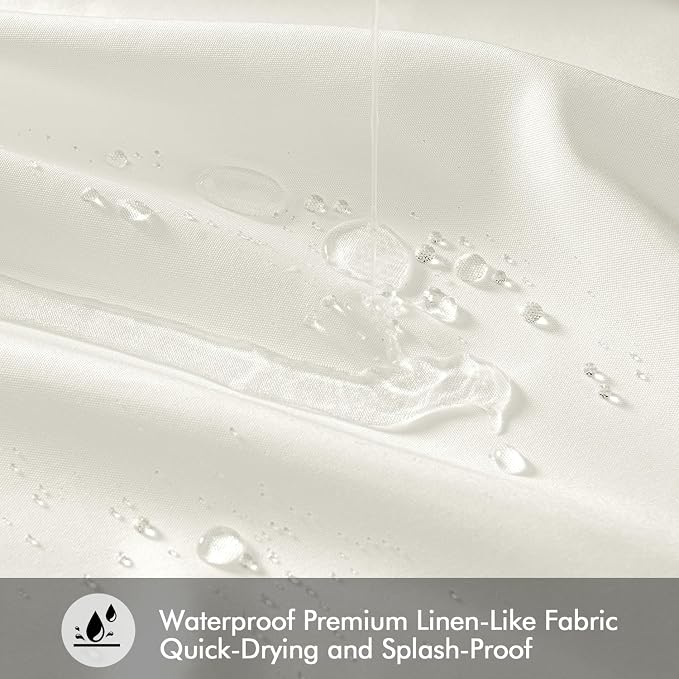 ANRODUO White Linen Textured Fabric Shower Curtain Set - W72xL84 | Farmhouse Shower Curtain with 12 Metal Hooks, Waterproof Heavy Duty, Button Hole Design, Machine Washable for Bathroom
