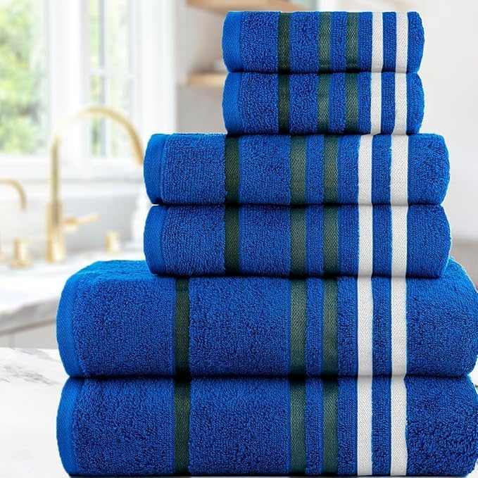 CASA COPENHAGEN 6pcs Bathroom Towel Gift Set, 550 GSM, Electric Blue | Exotic 100% Egyptian cotton,2 Bath Towel 2 Hand Towel 2 Washcloth Towels. (Gift Set for Women & Men)