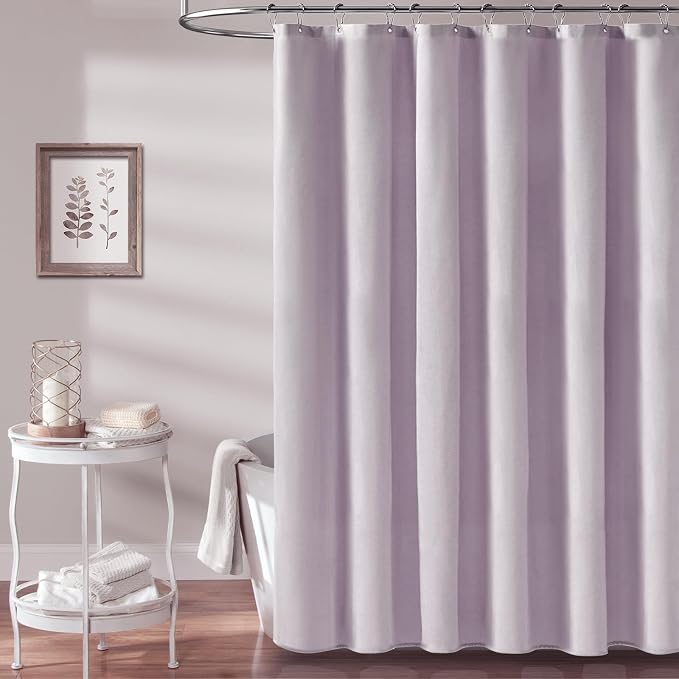 72x78 Linen Textured Waterproof Fabric Shower Curtain Set, Lavender | Long Size, 230GSM Polyester, Heavy Duty Cloth, Weighted Hem, 12 Plastic Hooks, Modern Luxury Hotel Style, Machine Washable