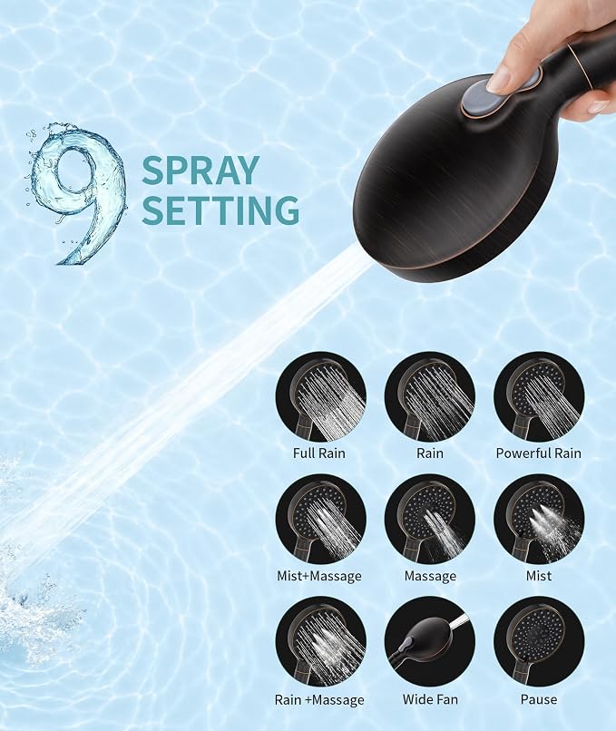 SR SUN RISE Filtered Shower Head with Handheld High Pressure 9 Spray Mode Showerhead Detachable Shower Head Water Softener Filters Beads for Hard Water Remove Chlorine 1 Filter ORB