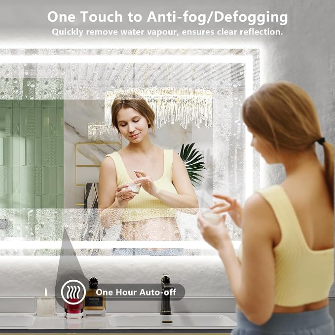 60x38 Inch LED Bathroom Mirror with Lights Front and Backlit Lighted Vanity Mirror for Bathroom Wall with 3 Colors Dimmable Anti-Fog Memory Shatter-Proof IP54 Waterproof Horizontal/Vertical