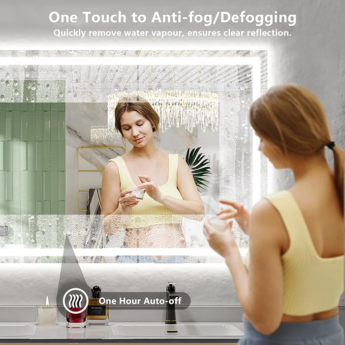 68x48 Inch LED Bathroom Mirror with Lights Front and Backlit Lighted Vanity Mirror for Bathroom Wall with 3 Colors Dimmable Anti-Fog Memory Shatter-Proof