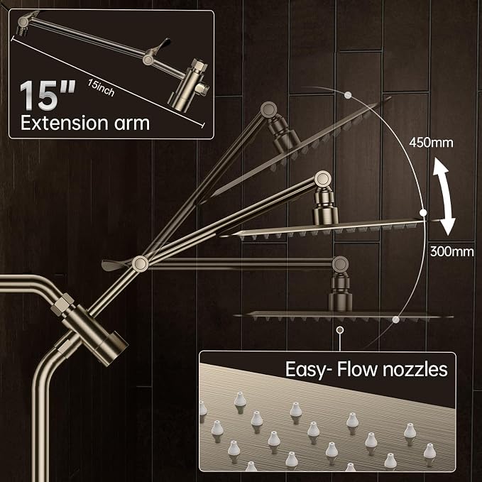 Veken All Metal 10" Luxurious Brushed Nickel Rain Shower Head with Handheld | Dual High Pressure Shower Heads, Power-wash Hand Held with Hose,Double Detachable Showerhead,Square Rainfall,Bathroom Upgrade