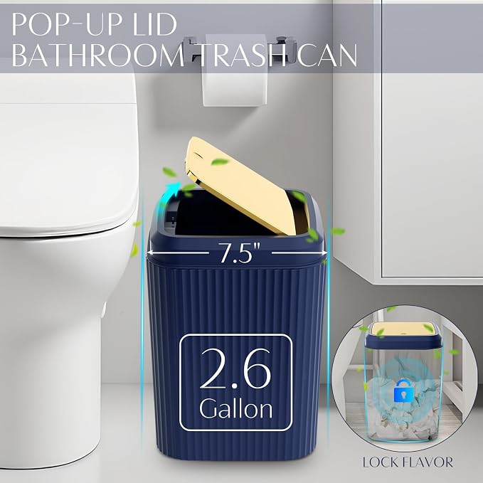 17PCS Bathroom Accessories Set, Navy Blue Bathroom Set Bathroom Accessories Set with Trash Can, Toilet Brush, Toothbrush Holder, Qtip Holder & 3PCS Soap Dispenser