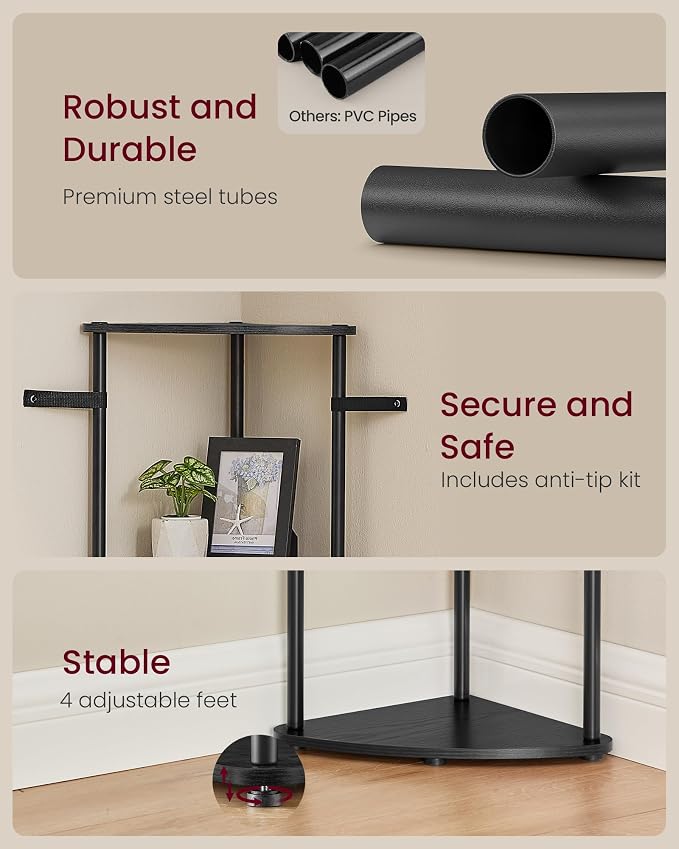 VASAGLE Corner Shelf, Superfast Toolless Assembly, 6-Tier Corner Standing Shelf, Corner Shelf Stand, Living Room, Bedroom, Kitchen, 15.1 x 10.6 x 68.3 Inches, Ink Black ULBC660BE02