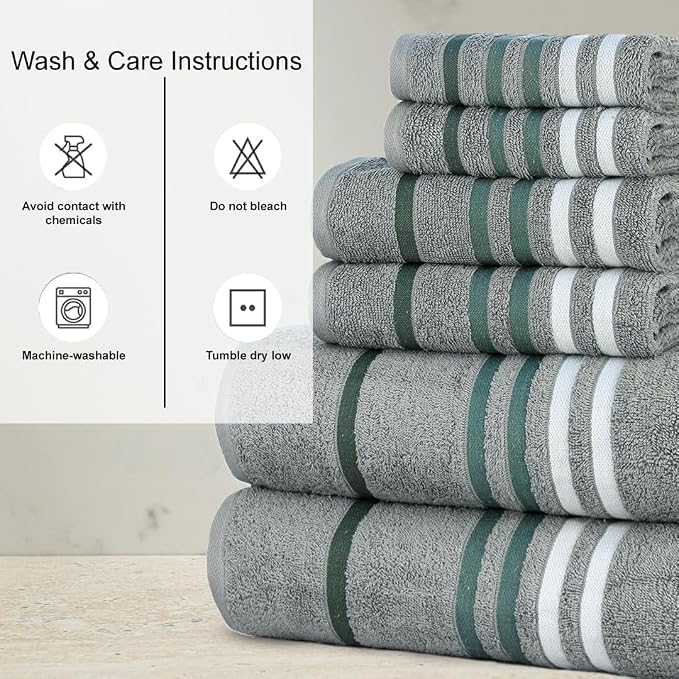 CASA COPENHAGEN 6pcs Bathroom Towel Gift Set, 550 GSM, Pine Grey | Exotic 100% Egyptian cotton,2 Bath Towel 2 Hand Towel 2 Washcloth Towels. (Gift Set for Women & Men)