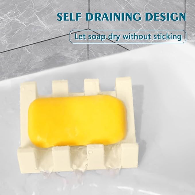 Soap Dish Holder for Shower with Suction Cup, Silicone Soap Holder & Saver Self-Draining Bar Soap Dish Keeps Soap Dry for Bathroom, Kitchen, Bathtub, Extends Soap Life (CreamWhite-1Pack)