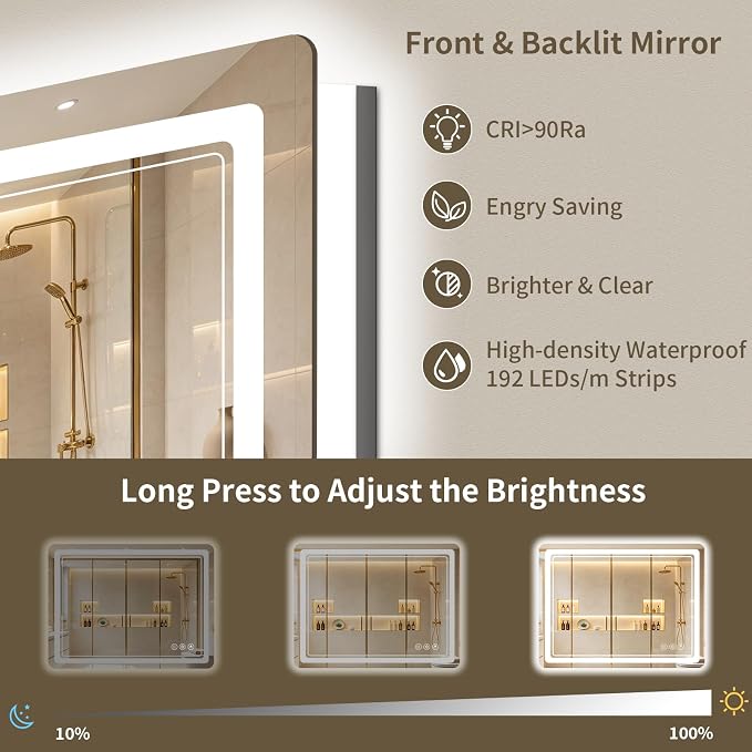 30"x60" LED Bathroom Mirror with Lights, Backlit + Front Lit, Anti-Fog, Lighted Bathroom Mirror for Wall, HD Shatterproof Tempered Glass, Dimmable, Memory Function (Horizontal/Vertical)