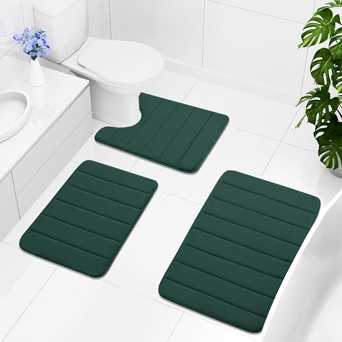 Buganda Memory Foam Bath Mat 60 x 24, Ultra Soft Absorbent Bathroom Rugs | Dark Green, Machine Washable Quick Dry Bath Mats for Bathroom Floor, Shower and Tub, Home Decor Accessories